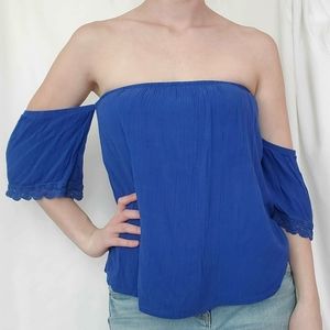 Eyeshadow Blue Off the Shoulder Top
